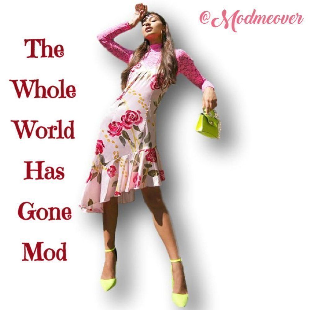 Floral Slip Dress ~ Asymmetrical Hemline ~ Sexy Satin ~ SZ. M ~ NEW